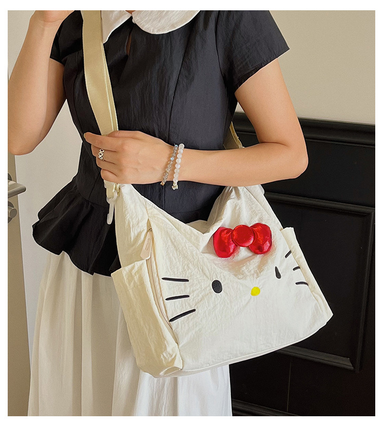 Cross-border Nylon Women's Bag 2026 New Style Large Capacity Cute Little Cat Single Shoulder Bag Bow Tote Bag Backpack