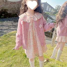 女童连衣裙套装2026新款洋气宝宝开衫儿童公主裙套装春秋小童裙子