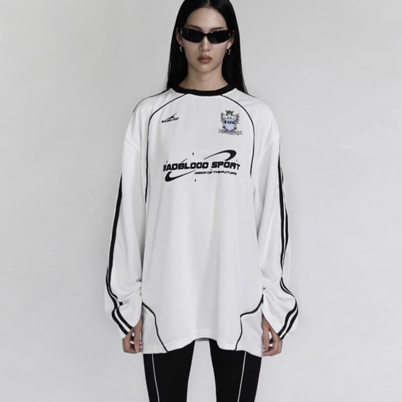 Felpa casual in stile americano con scollo rotondo e stampa di lettere, a blocchi di colore, vestibilità ampia, da donna, taglie forti_voghion.com