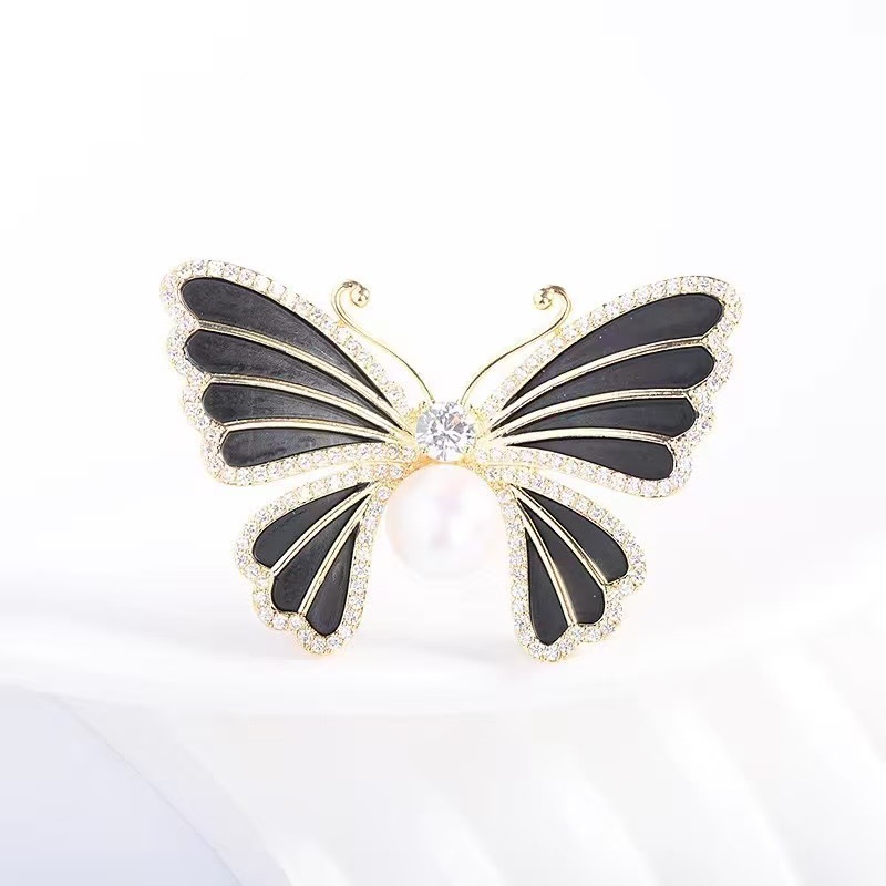 (2개) 코쿤 깨는 나비 패션 곤충 브로치 여성 에나멜 컬러 고급 진주 다이아몬드 핀 일본과 한국의 우아한 세트 코사지