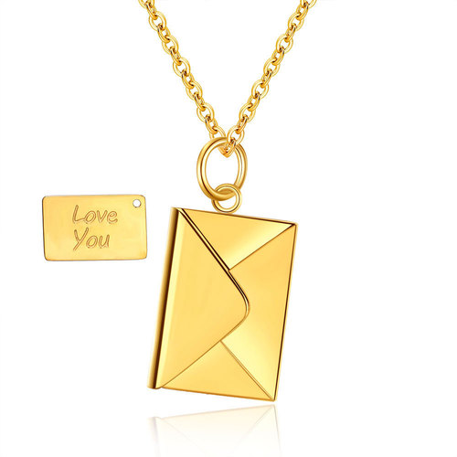Amazon Wish Hot Selling Stainless Steel Envelopes Engravable Clavicle Chain Women's Versatile Couple Titanium Steel Necklace Wholesale Women