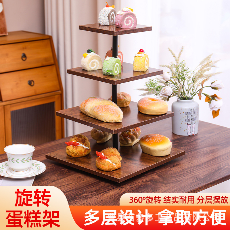 Creative Wooden Cake Stand Retro Dining Table Dessert Stand Layered Afternoon Tea Bread Plate Solid Wood Storage Rack