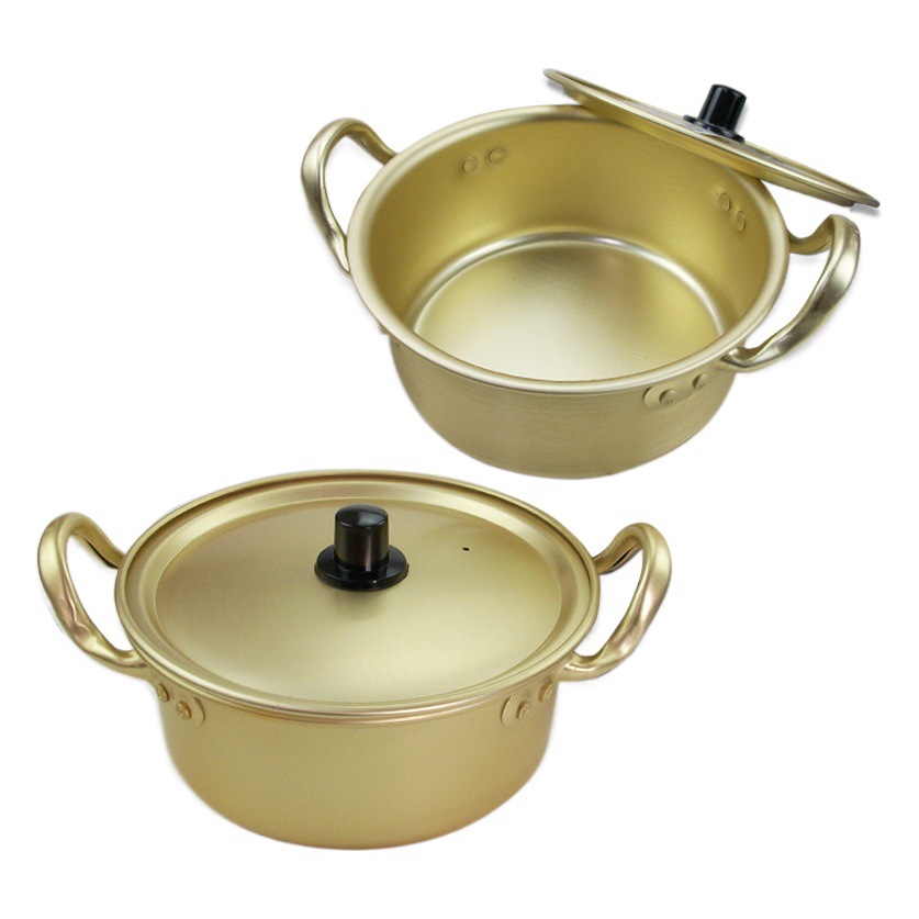 Korean Open Flame Induction Cooker Ramen Pot Instant Noodles Yellow Aluminum Pot Korean Soup Pot Instant Noodles Cooking Noodle Pot Restaurant Commercial Use