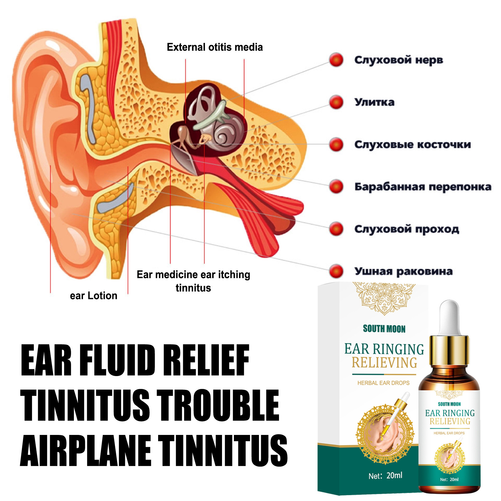 South Moon Tinnitus gocce auricolari Tinnitus soluzione di cura esterna Soluzione di cura cocleare gocce auricolari_voghion.com