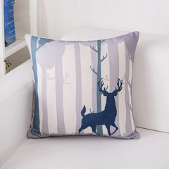 跨境亞馬遜簡約快樂小鹿抱枕套 客廳沙發裝飾靠墊套 亞麻靠枕