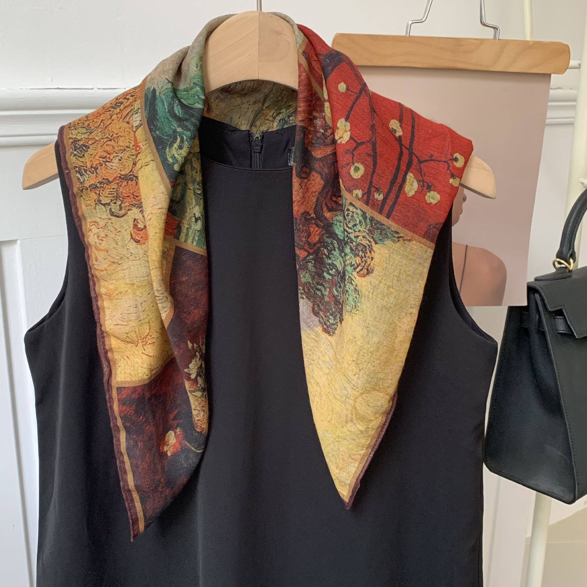 Pañuelo de seda de algodón y lino, bufanda cuadrada grande, estilo de verano de alta gama, estilo de todo fósforo literario, estilo étnico retro, bufanda de flores de anacardo, chal femenino