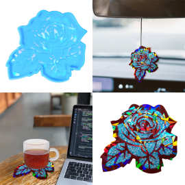 全息玫瑰花杯垫硅胶模具 DIY挂件香薰模具杯垫硅胶模具隔热垫