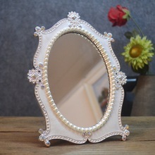 欧式个性梳创意银白色珍珠西洋公主椭圆单面化妆桌台礼物装饰镜子