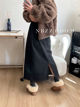 2025早秋/深灰色醋酸羊毛呢中长款半身裙子女韩版a字打底松紧高腰