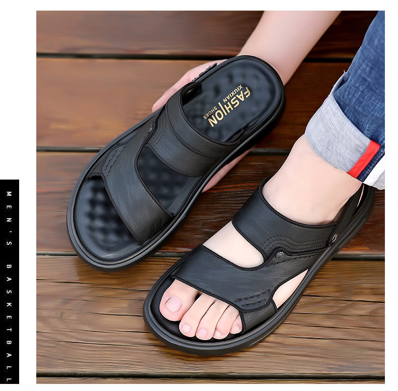 Dép sandal nam quai ngang hở ngón, đế mềm chống trượt, dùng đi ngoài trời và lái xe — 2289 kaki (kích thước giày thể thao), 2289 Đen (Kích thước giày thể thao) chi tiết 5
