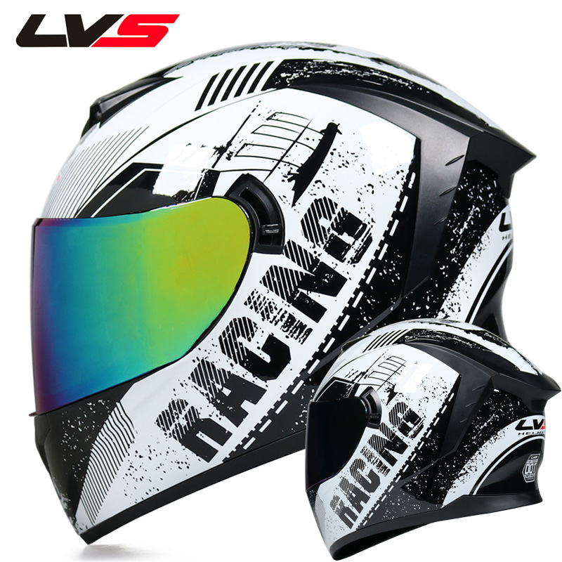 LVS casco de la motocicleta estándar nacional de los hombres y las mujeres del casco completo de doble lente de invierno motocicleta eléctrica Bluetooth cabeza Gris Cuatro Estaciones