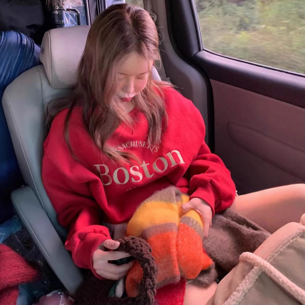 Retro Red Letters Embroidery Loose Casual Versatile Plush Sweatshirt