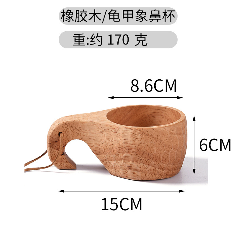 Taza de madera de caucho taza portátil creativa taza de café de madera conveniente Finlandia taza con mango doble agujero taza imprimible logotipo