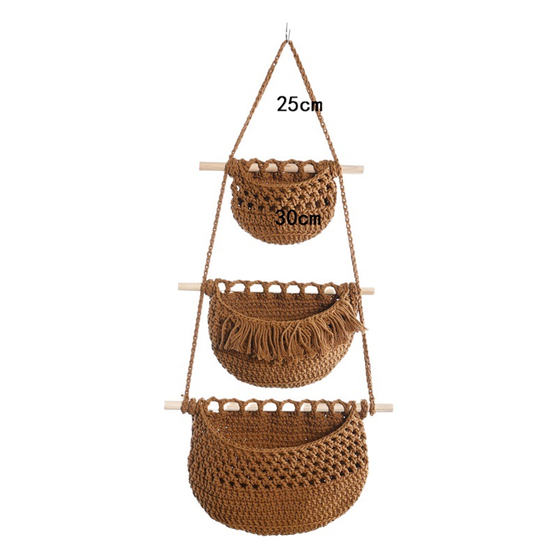 Estante de almacenamiento de la puerta de pared cuerda de algodón cuerda colgante de pared cesta colgante de pared de 3 capas almacenamiento de artículos diversos bolsa colgante