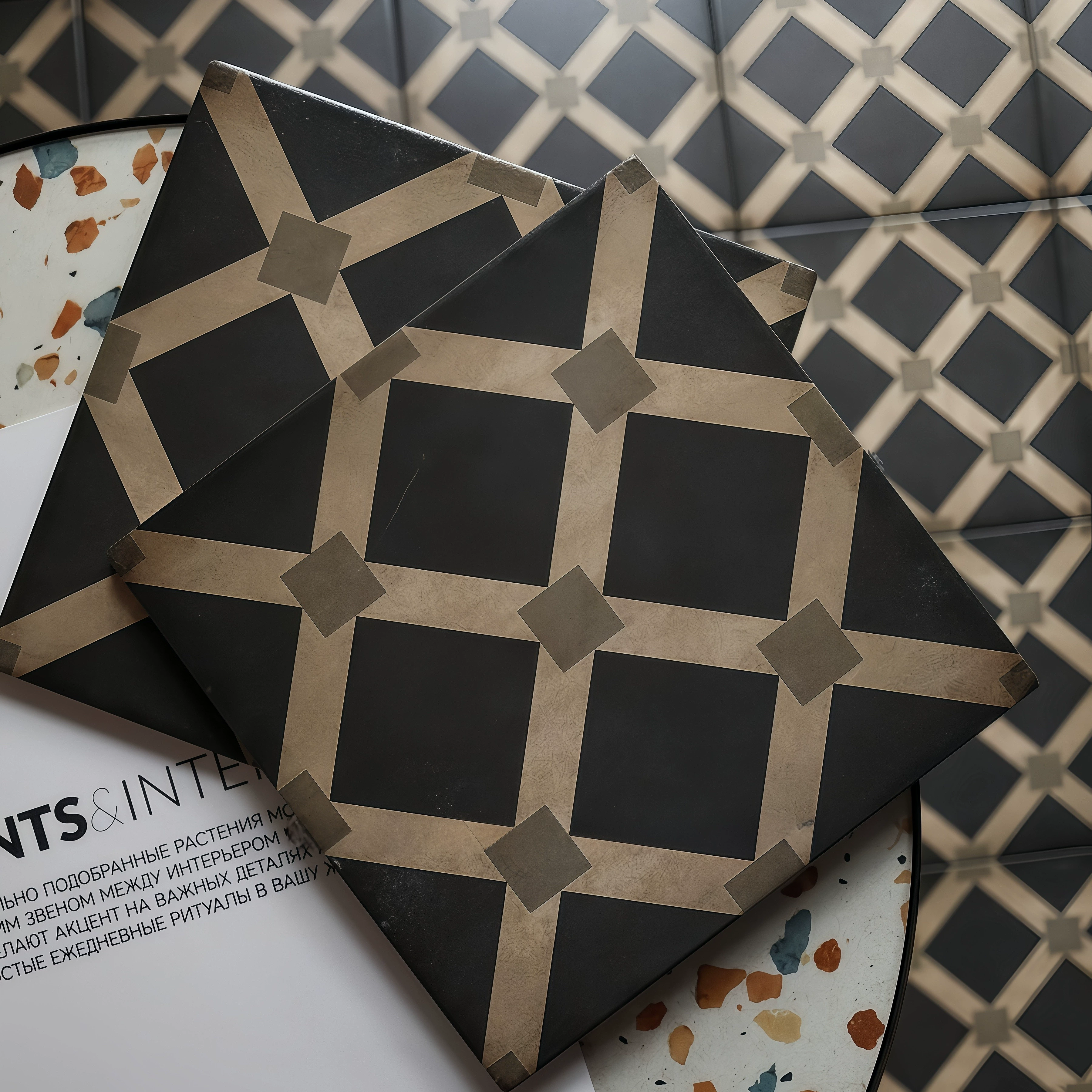 Ретро золотые и черные плитки в стиле середины века, плитка для кофейни B&B, старая плитка для ванной, нескользящая напольная плитка для ванной