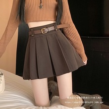 秋季新款 毛呢短裙女冬装新款呢子字裙高腰防走光短裤百褶半裙女
