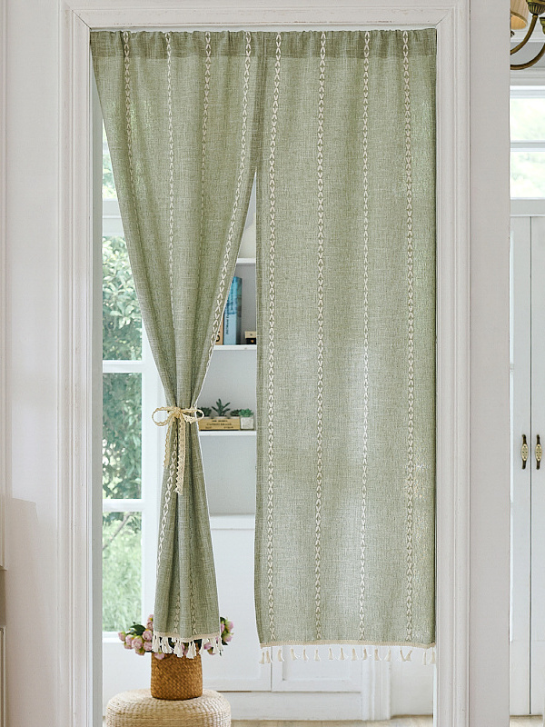 ✅ Japanese-Style Cotton and Linen Half Curtain Short Curtain for Bedroom Kitchen No-Drill Half Curtain Living Room Partition Curtain Entrance Curtain Long