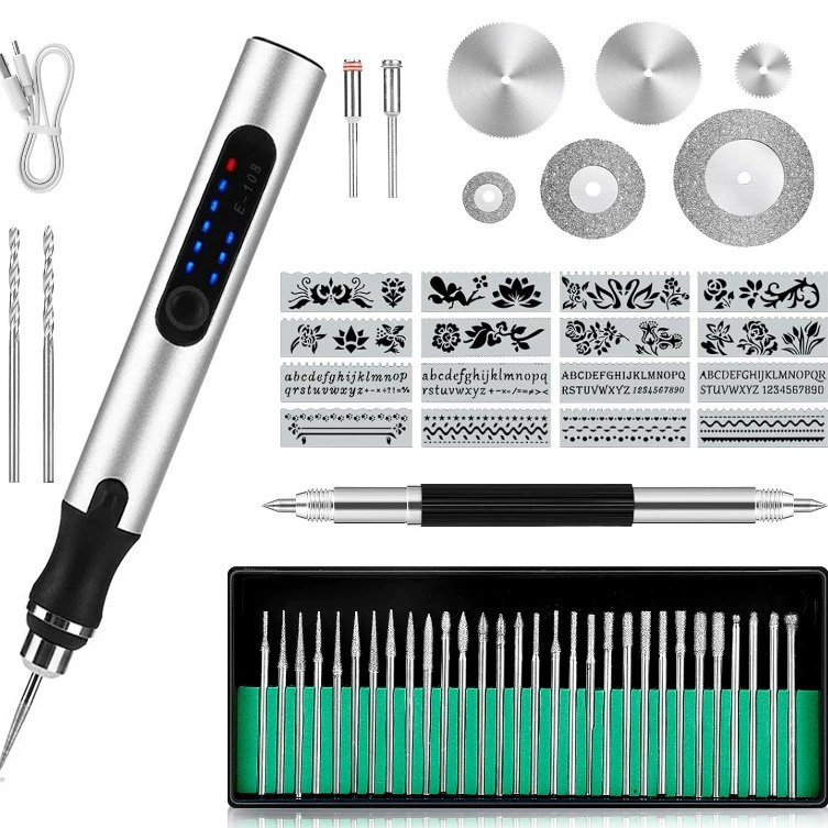 Трансграничная гравировальная ручка мини-электрошлифовальная машина стеклянная металлическая миниатюрная электрическая гравировальная ручка с двумя головками
