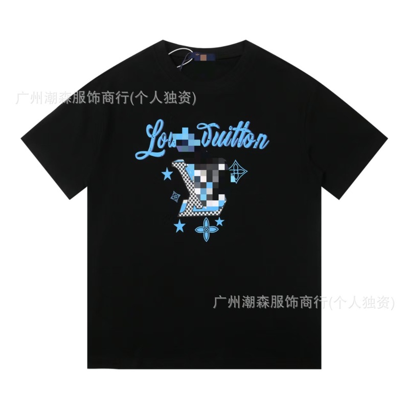 跨境奢潮高品质满印花L字母短袖潮牌外贸欧货驴家圆领男女宽松T恤|undefined
