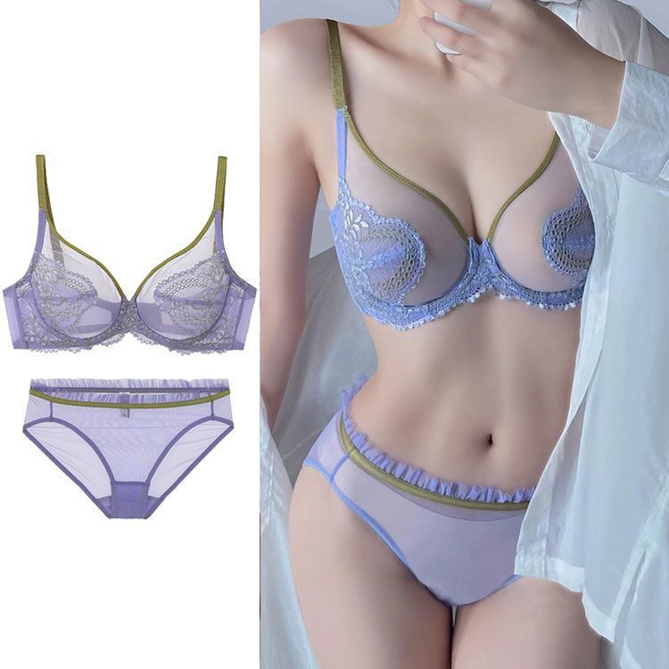 Women's Ultra-Thin Lingerie Set for Large Busts, Sexy Lace Bra Set, Push-Up, Pure Desire, Light Luxury, Comfortable, Breathable Bra