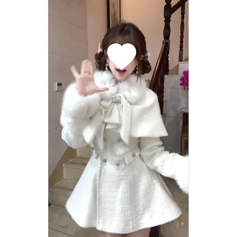 Rich Girl's White Chanel-Style Outfit for Women, Spring and Autumn Season, Bow-Tie Waist-Cinching Cape, Quilted Dress Two-Piece Set Rich Girl's White Chanel-Style Outfit for Women, Spring and Autumn Season, Bow-Tie Waist-Cinching Cape, Quilted Dress Two-Piece Set