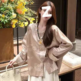 国风上衣女开衫宽松2024夏季新款新中式时尚刺绣提花长袖短外套女
