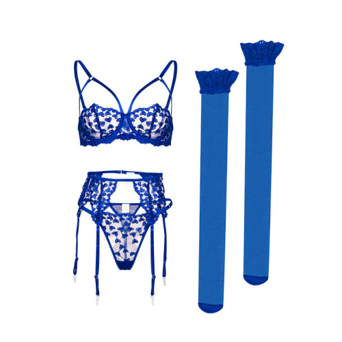 2024 cross-border e-commerce sexy lingerie set 4 colors optional sexy lingerie garter 4-piece set
