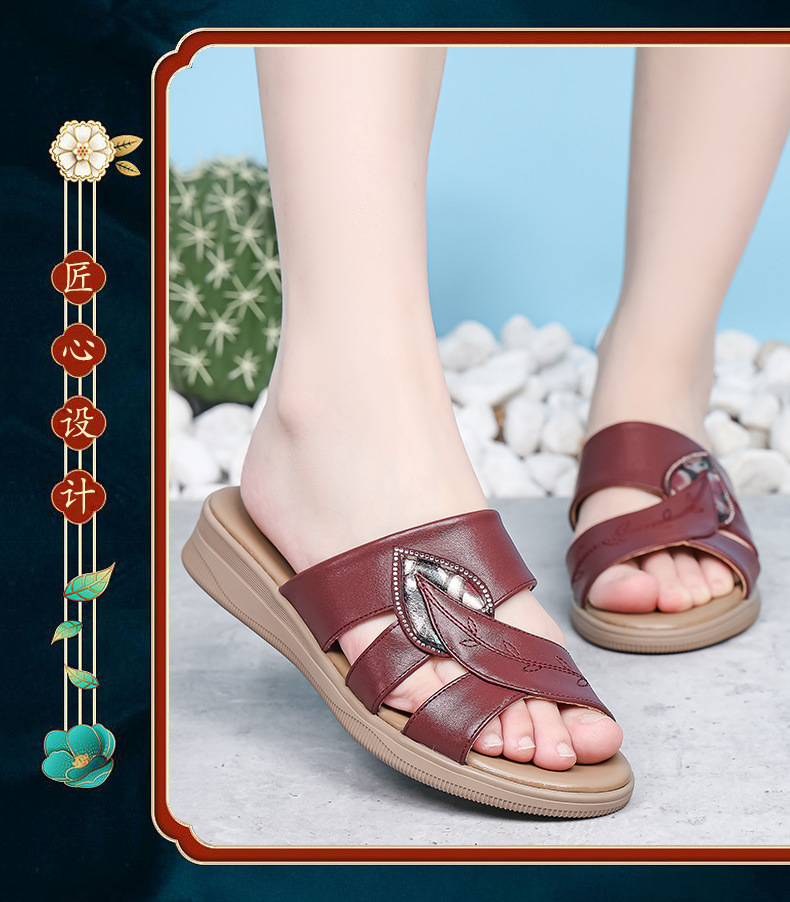C4580 1220K GIÀY DÉP LÊ NỮ RUITDT ĐẾ MỀM MÙA HÈ TRUNG NIÊN MA SÁT CHỐNG TRƯỢT GIÀY DÉP NỮ DA BÒ G04 SẢN PHẨM MỚI