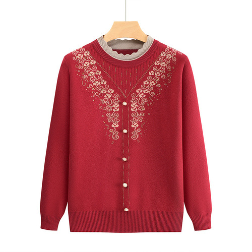 Mom's winter clothes, fungus collar sweater, warm bottomed shirt, middle-aged and old girl wears a sweater in winter