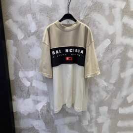 B家高版本外贸巴黎25ss 夏季新款拼色短袖T恤男女款宽松版型