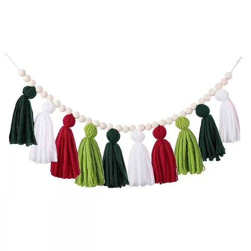 ins Nordic style hand-woven wooden beads string wool tassel string home children's room decoration wall hangings wall hangings