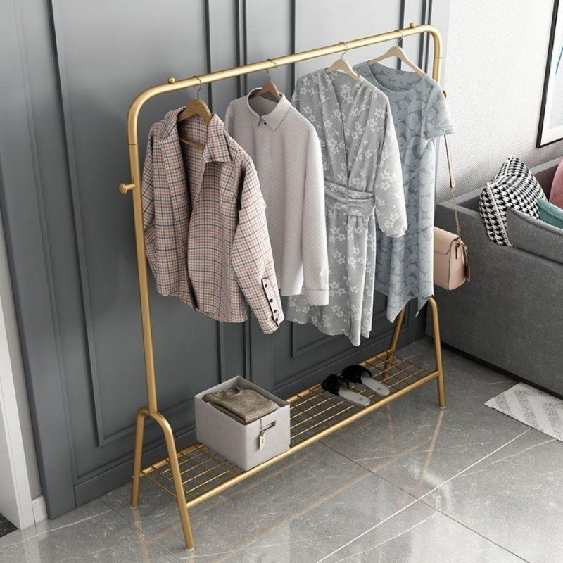 ☆ Floor-Standing Vertical Light Luxury Clothes Rack Shoe Rack Floor-Standing Coat Rack Home Bedroom Iron Clothes Rack Balcony