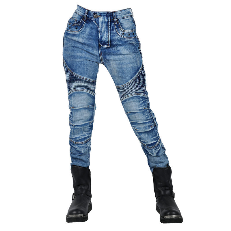 VOLERO motocicleta lavado jeans Mujer vintage motocicleta casual pantalones de montar Kevlar resistente al desgaste resistente a la caída