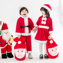 圣诞节儿童服装圣诞老人衣服男童女孩加厚羊羔绒跨境实体专供服装