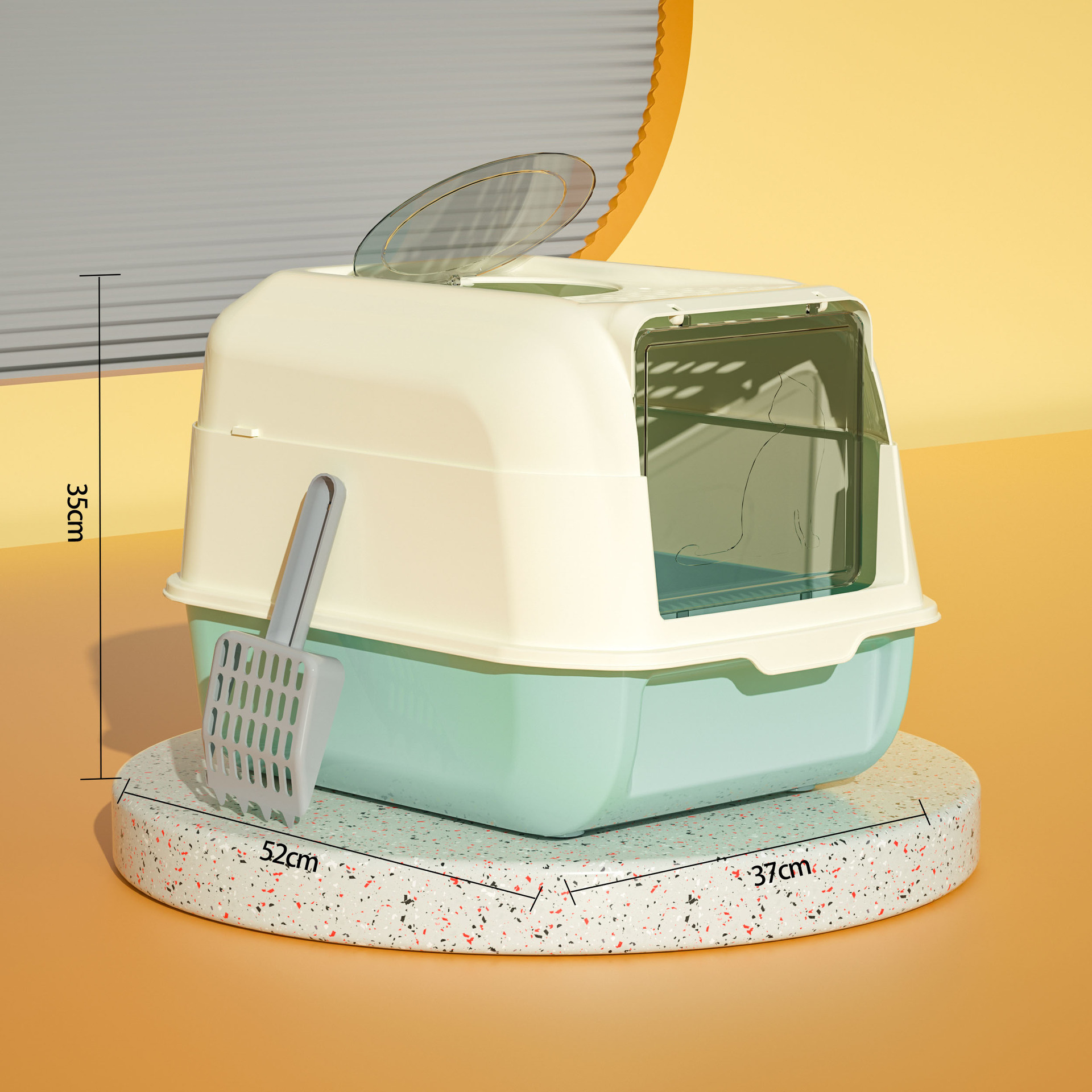 La caja de arena para gatos es de gran tamaño, a prueba de salpicaduras externas, completamente cerrada, inodoro para gatos con manijas