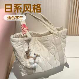 包包2026新款秋冬季托特学生上课通勤单肩大容量羽绒包图片包A23