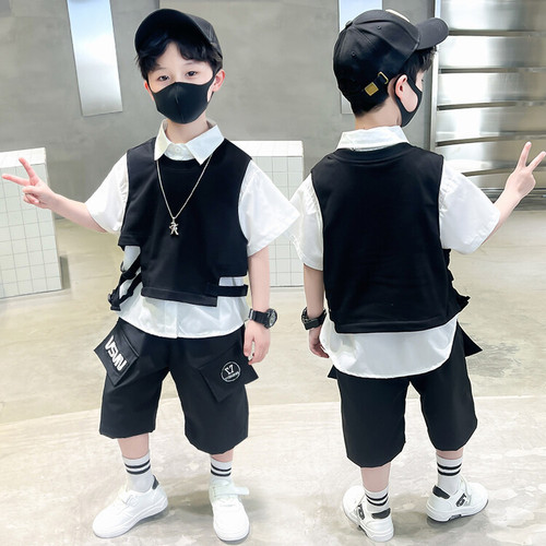 Boys vest shirt casual suit  summer new style children's handsome three-piece set baby street clothes