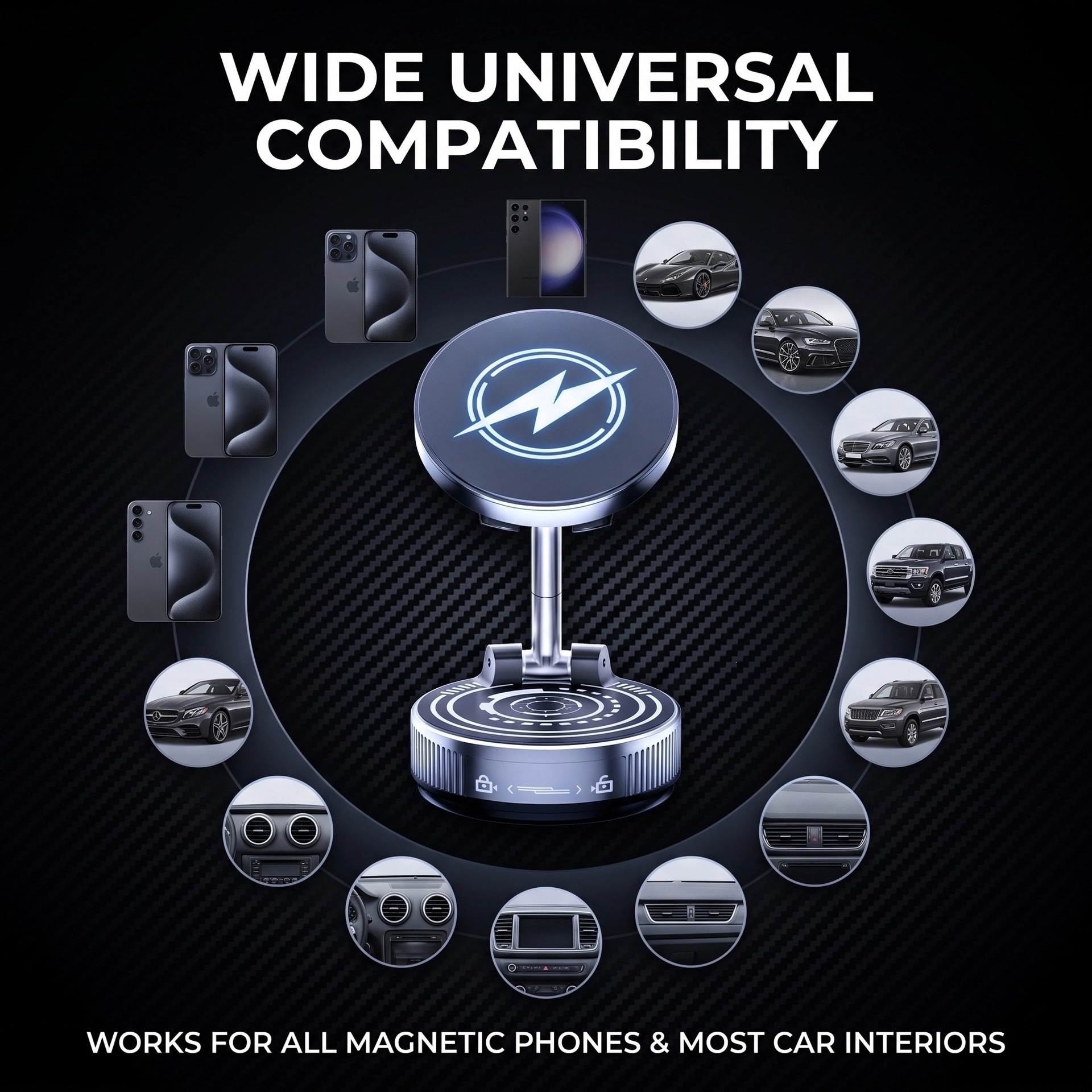 New cross-border magnetic phone holder for car navigation, suction cup mount, car-mounted rotating and foldable convenient holder