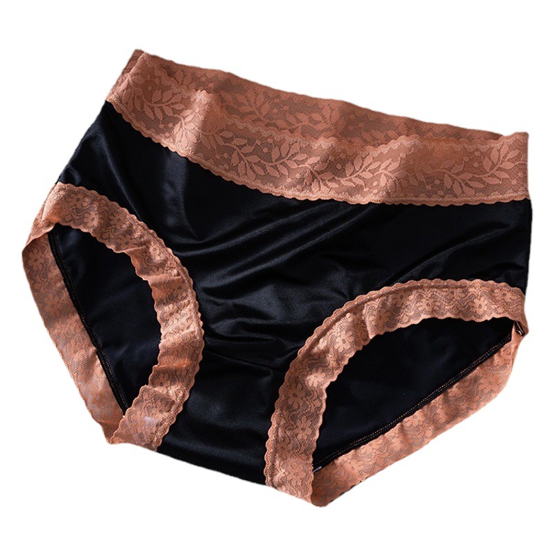 Encaje sexy Ropa interior de cintura media de las mujeres Cómodo Algodón puro agradable a la piel entrepierna antibacteriana transpirable Seda de hielo ligero más calzoncillos de tamaño