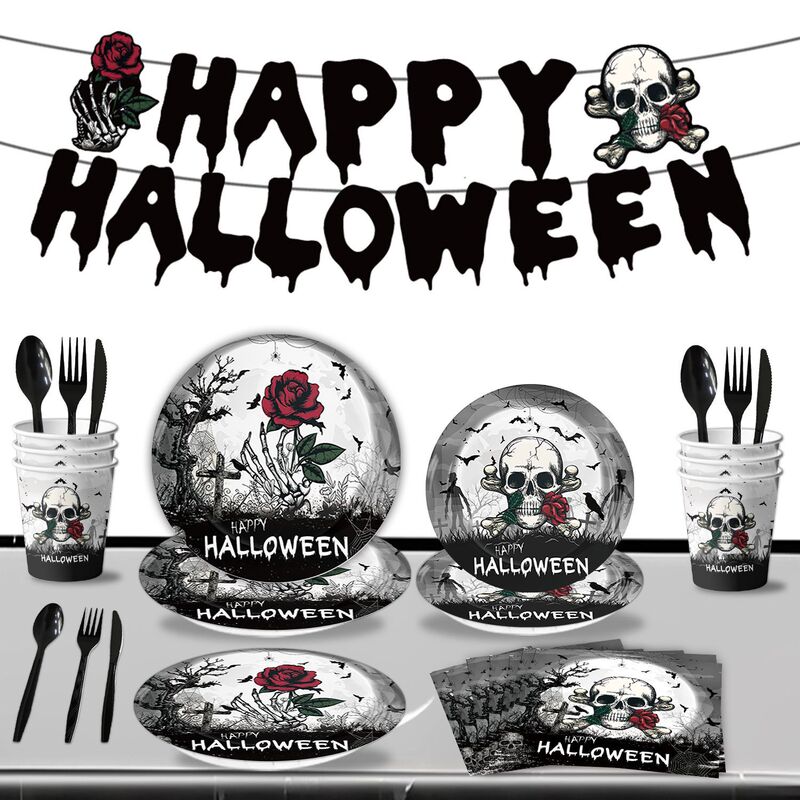 Amazon Cross Border Halloween Horror Party Layout Skull Dead Day Tableware suit Halloween Party Decoration Amazon Cross Border Halloween Horror Party Layout Skull Dead Day Tableware suit Halloween Party Decoration