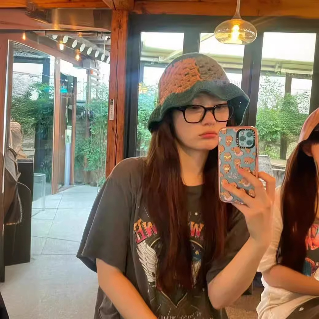 (柒柒)Yuju崔裕娜 郑采妍同款韩版设计爱心翅膀印花宽松短袖t恤女