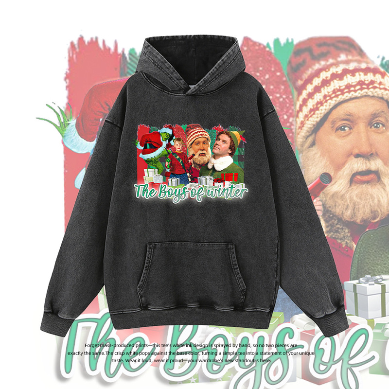 Hooded Sweatshirt Cartoon Casual Long-Sleeved 2025 Heavy New Autumn and Winter Retro Christmas Monster Print Couple Versatile