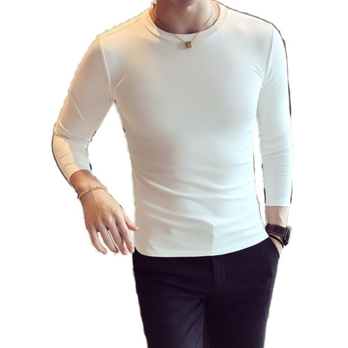 Fleece-lined base shirt for men: long-sleeve T-shirt, inner-layer, slim-fit, tight-fitting autumn/winter wear—available in solid colors and plus sizes for ultimate warmth.