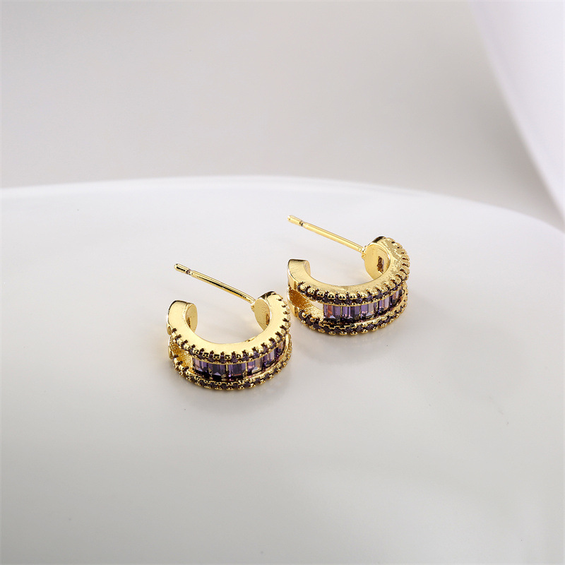 Fashion Geometric Copper Artificial Gemstones Earrings 1 Pair