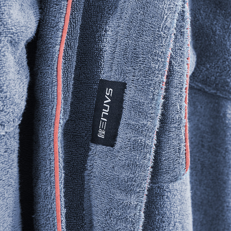 [New] Sanli Plain Color Cardigan Bathrobe with Cloth Edge Bathrobe Pure Cotton Bathrobe Couple Adult Logo