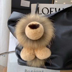 True Otter Rabbit Hair Little Lion Bag Hook Decor Korean Instagram Cute Plush Teddy Bear Doll Car Keychain Holder
