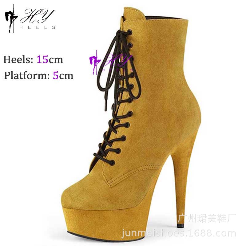 Boot cao gót nữ gót nhọn 15 cm da lộn chống thấm nước — Màu đen, Màu đỏ rượu, Màu Đỏ đào, Màu xanh lam