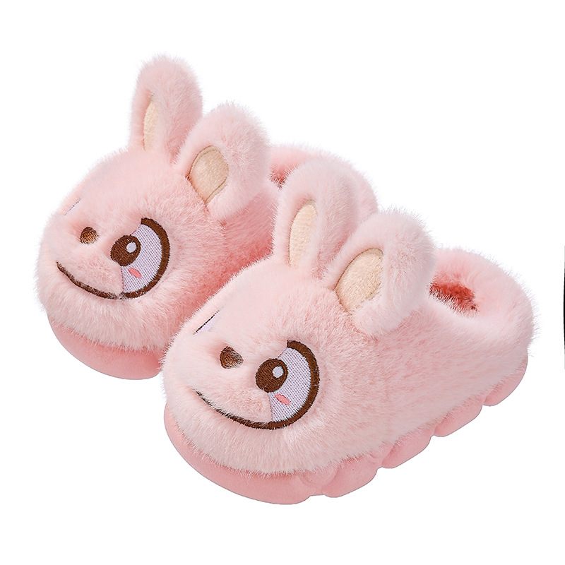 Otoño y invierno zapatillas de algodón para niños, niños y niñas, zapatos de algodón cálidos y peludos para padres e hijos, conejos, bolsas para bebés, zapatos de talón de algodón