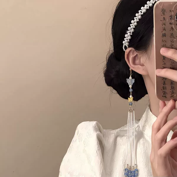"Dietye Qinghuan" 2026 New Model New Chinese Style Pearl Tassel Hair Chain Women's Cheongsam Accessory Hairpin National Style Headpiece