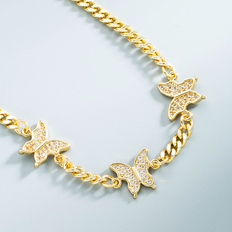 Nihaojewelry wholesale jewelry simple butterfly chain copper inlaid zircon braceletpicture4